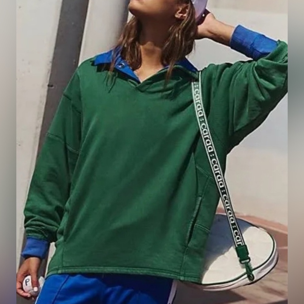 Free People FP Movement Work It Out Pullover Sweatshirt Heritage Green - Picture 2 of 9